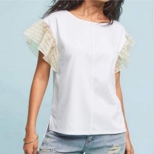 Postmark | Anthropologie Flutter Sleeve White & Yellow Top Size Medium